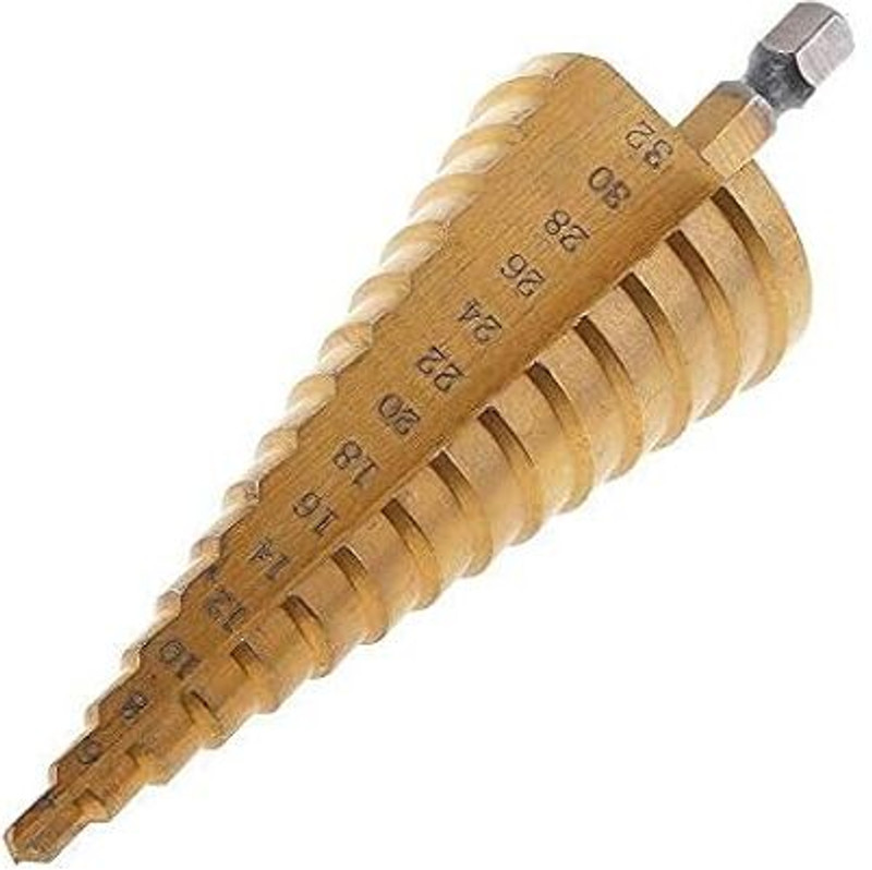 Bluedeal 4-32mm Large HSS Steel Step Cone Drill Countersink Titanium Bit Set Hole 4-32mm Large HSS Steel Step Cone Drill Countersink Titanium Bit Set Hole