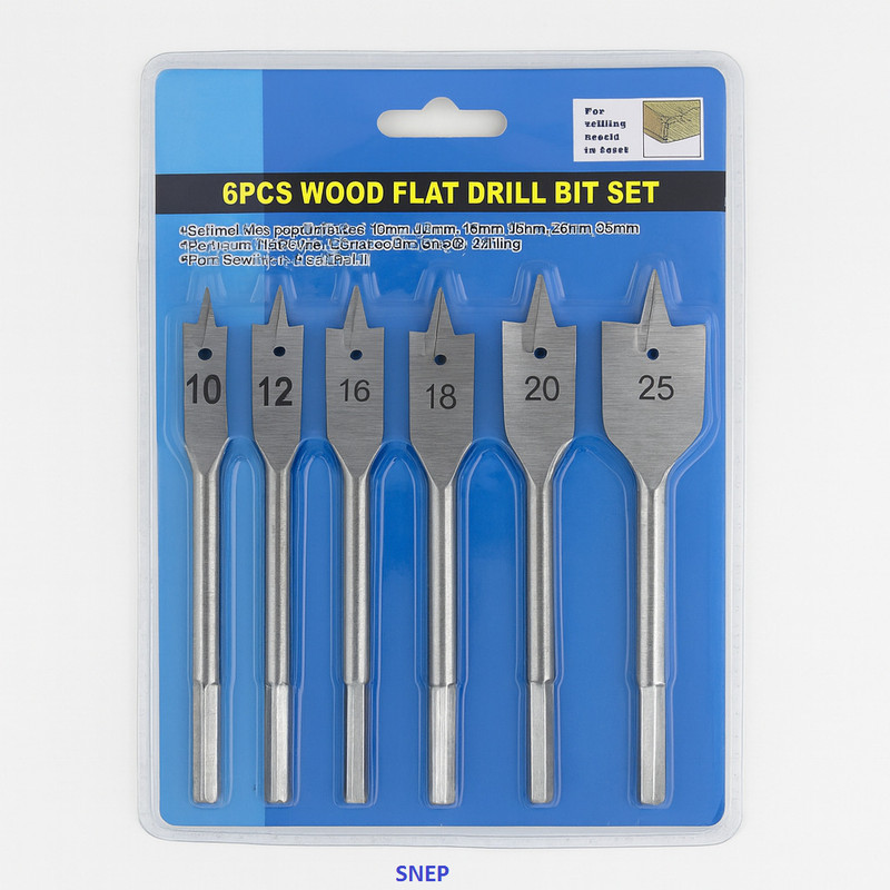 SNEP ENTERPRISE 6 Pcs Wood Flat Drill Bit Set 1 Set of 6Pcs Flat Wood Drill Bit Set Size (10 mm, 12mm, 16mm, 18mm,20mm, 25mm)
