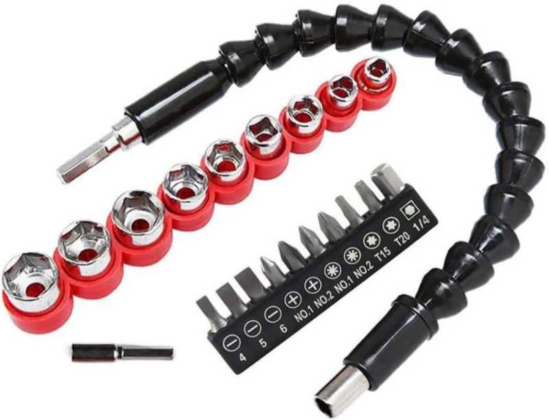Kiesh Drill Bits Screwdriver Flexible Shaft Bit Set Extension Size-1/4inch Screwdriver Bit Set of 21 Pcs EBS04 Rotary Tool(228 mm)