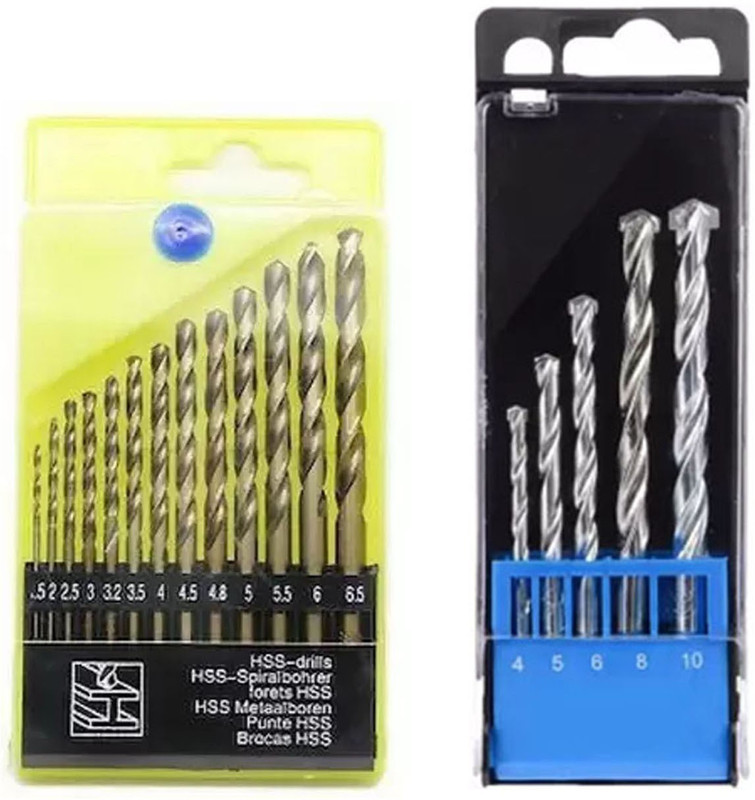 Kshivi Drill Bits Combo 13 Pcs Twisted High Speed Steel Drill Bit For Wood Aluminium Plastic And 5 Pcs Masonry Drill Bit Set For Wall (Pack Of 2)
