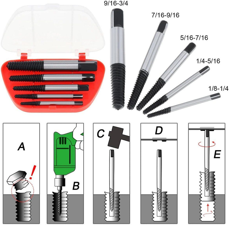 PKT 5Pcs Small Damaged Screw Extractor Tools Set to Remove Broken Bolts Remover Kit Drill Bits Screw Drivers for Bolts Screws