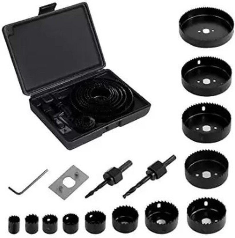 uptodatetools 16pcs Hole Saw Carbon Steel Metal Circle Cutting Set Kit Drill Wood Alloy Downlights 19-127mm