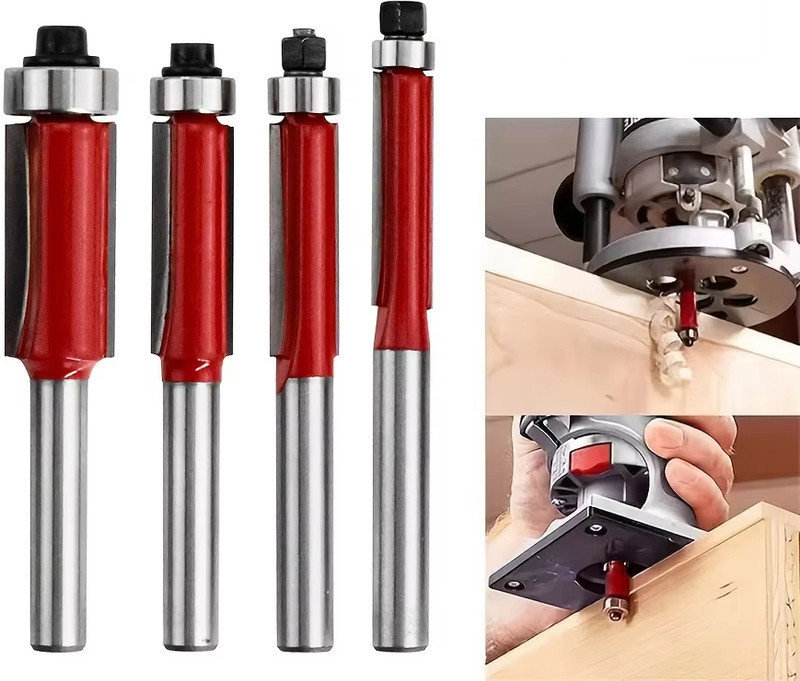 Verilux Flush Trim Router Bit Set 4PCS 4PCS Flush Trim Router Bit Set 1 4 Inch Shank Alloy Cutter for Woodworking