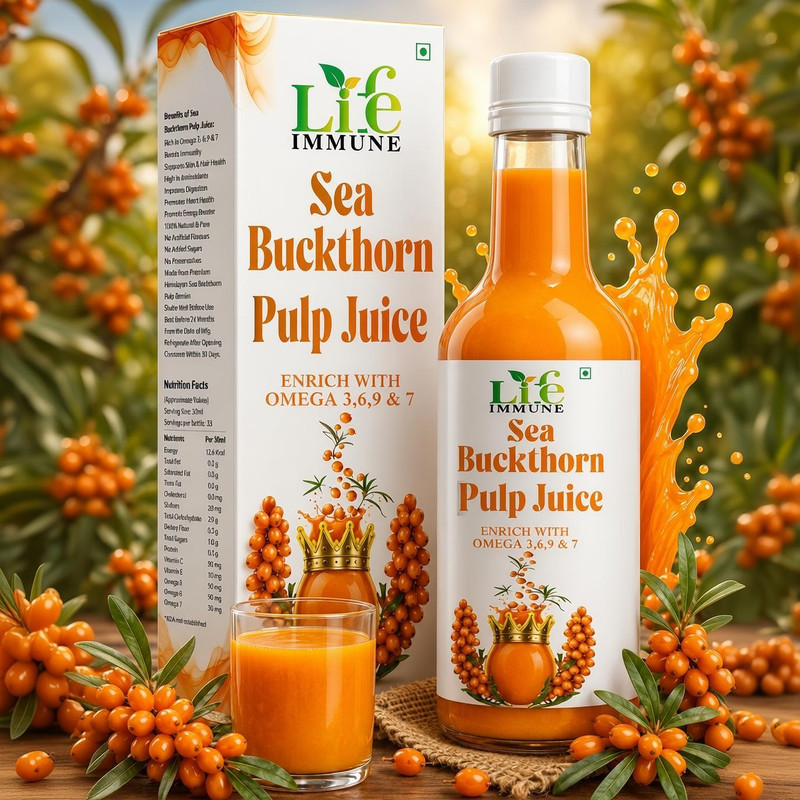 Life Immune Sea Buckthorn Juice | Healthy Skin Heart Omega 3 6 7 9 Multivitamin(1 L)