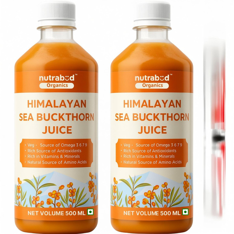 Nutrabud Sea Buckthorn Berry Juice - From Ladakh - Rich in Omega-3,6,7,9 & Vitamin-C(2 x 500 ml)