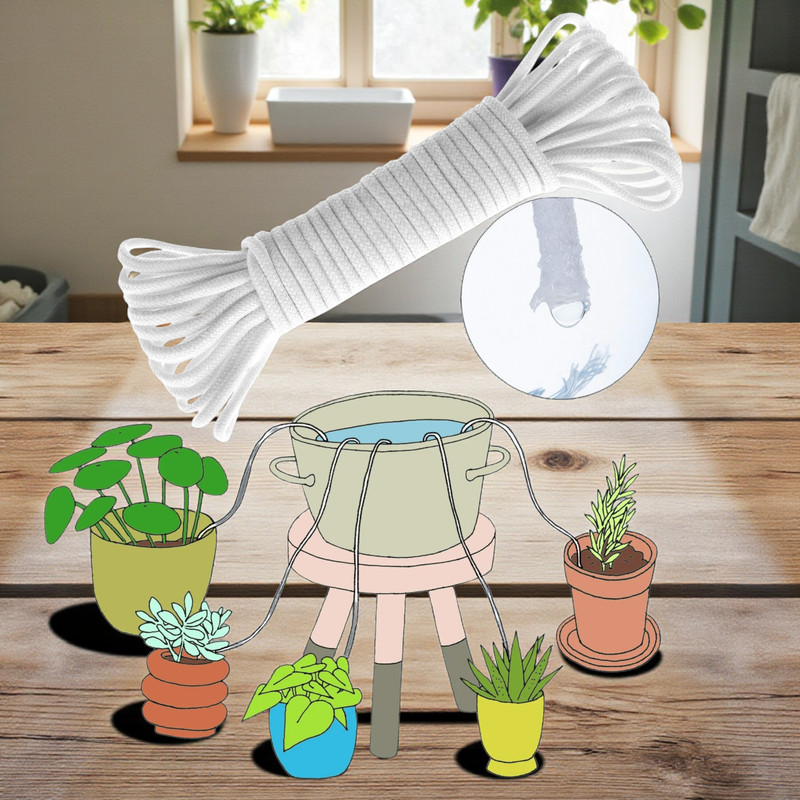Hi-MaK Automatic Self Watering Wick Cord, String Rope for Plant Watering, 30 Feet 4mm Drip Irrigation Kit