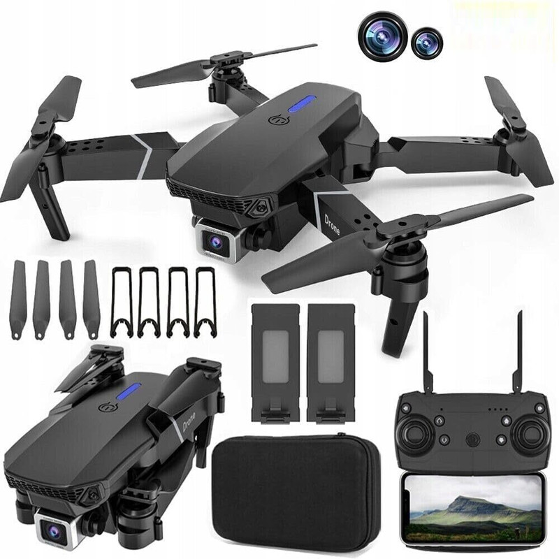 Flyzon E88 Pro 4K Drone with One Key Return, Headless Mode & WiFi FPV 2.4 GHz AM4 4 Core Processor Designed for Workstation(Black)