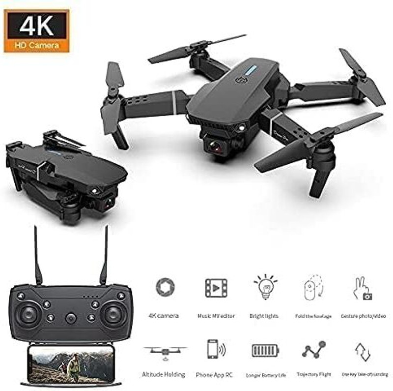 HoverOne E88 Pro 4K Dual Camera Foldable Drone with FPV, Smart Hover & 360° Flip Tricks 2.4 GHz AM4 4 Core Processor Designed for Workstation(Black)