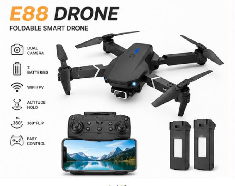 SMARTFASHION E88 Foldable Drone with Dual Camera, 2 Batteries Drone