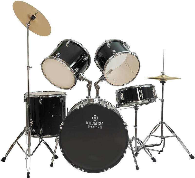 KADENCE Begginers Drum Kit Full -Size Drumset with Cymbals (Black) Acoustic 5 Drum Kit Set(Professional)