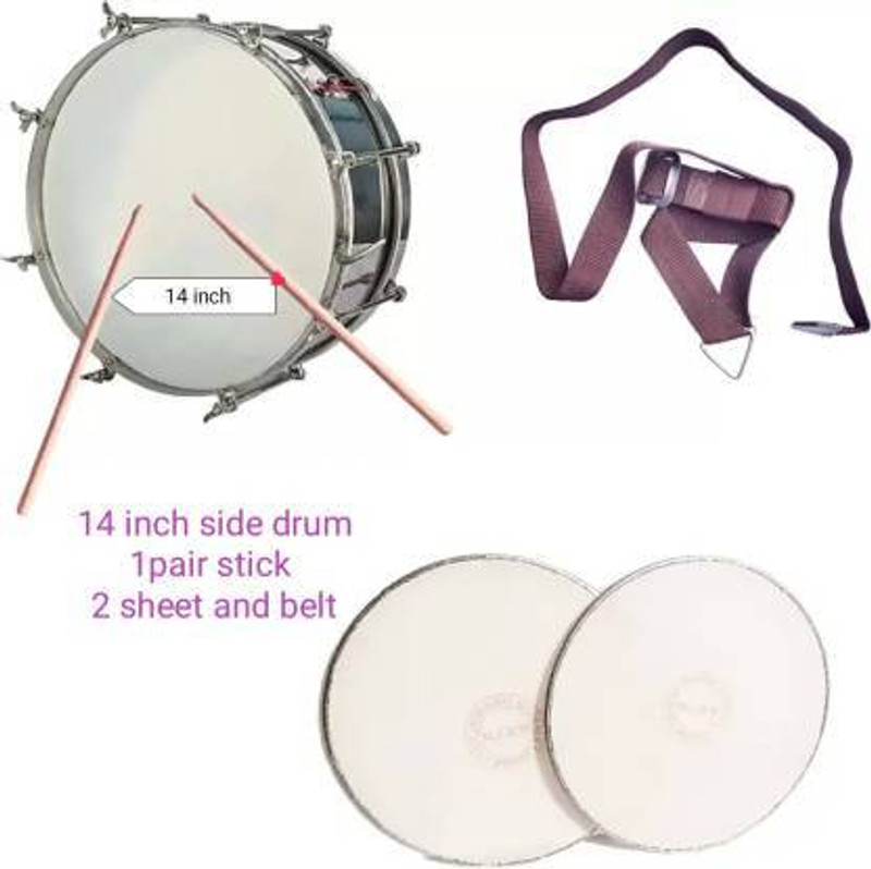 BAKHE HUB side drum 14 inch 1 pair stick and belt and 2 sheet Acoustic 1 Drum Kit Set(Professional)