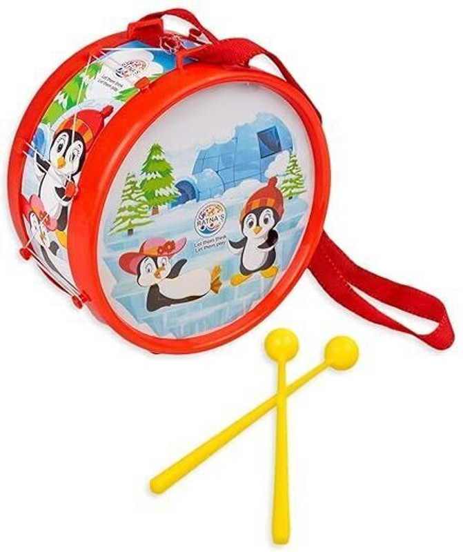 Rattan Traders Musical Drum Toy with 2 Sticks& Hanging Strap(Mulicolour)(Muliprint) Acoustic 1 Drum Kit Set(Kids)