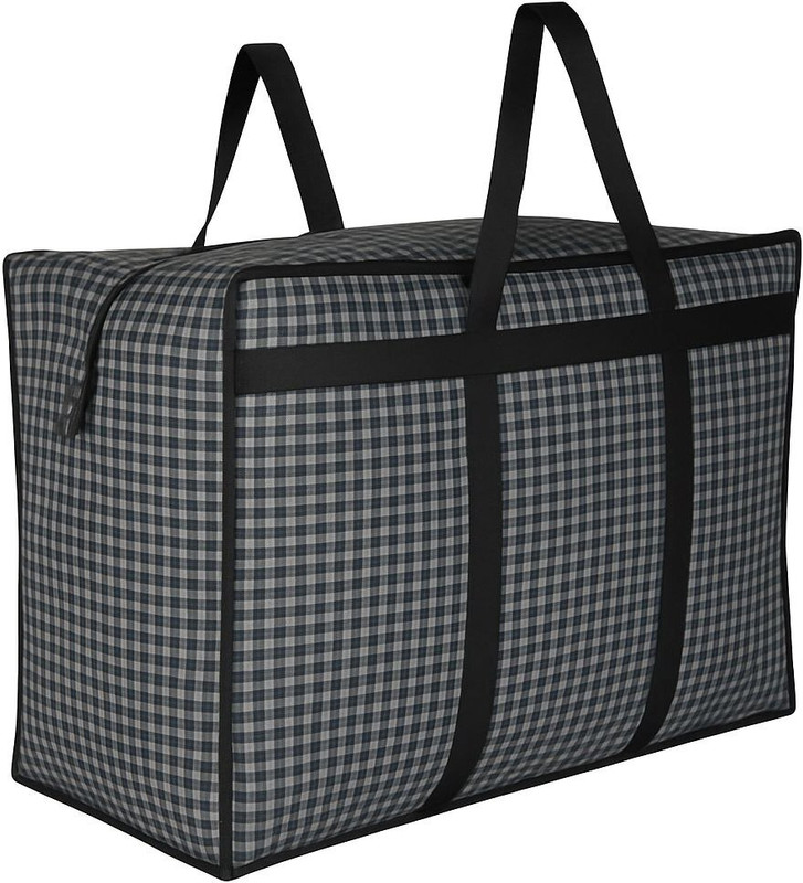 BAZERA (Expandable) Foldable Storage Bag with Zipper & Strong Handles | Waterproof | Black Checks Duffel Without Wheels