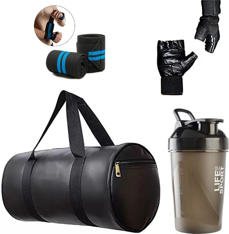 ANANYA ENTERPRISES (Expandable) Combo Set of Gym Bag with Gym Glove with Wrist Band and life black shaker Bottle Gym Duffel Bag