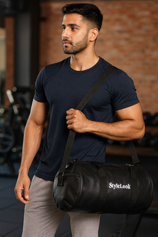 Hendygraph Style Look Gym Duffel Bag | Waterproof Faux Leather Travel & Fitness Bag Small Travel Bag - Medium(Black)