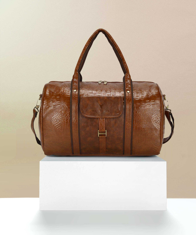 Hard Craft Textured Leatherette Stylish Cabin Size Duffle Bags for Men and Women Luxury Duffel Without Wheels