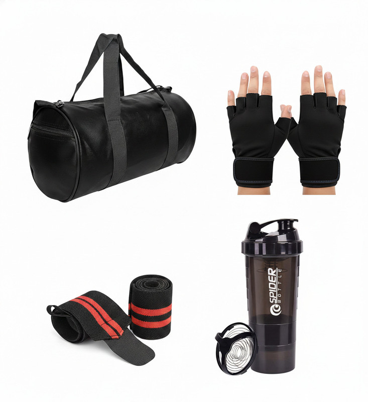 madhubala Gym Bag Fitness Combo with Gloves Wrist Support and Shaker Bottle Gym Duffel Bag
