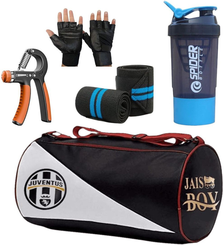 ANANYA ENTERPRISES (Expandable) Combo Set of Gym Bag with Gym Glove with Wrist Band and spider shaker Bottle Gym Duffel Bag