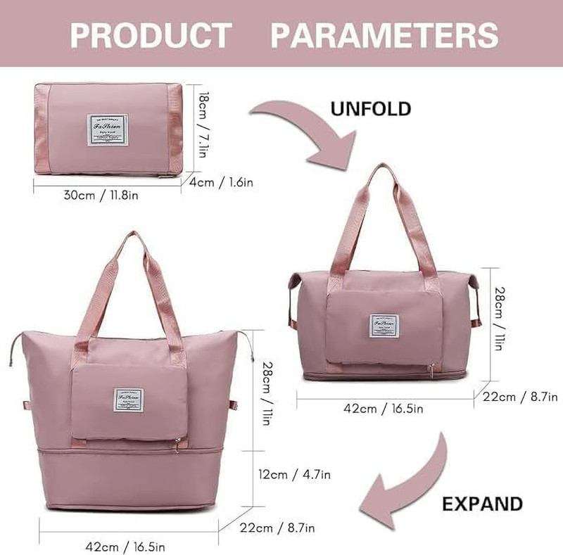 TVENTERPRISE Foldable Travel Bag - Expandable Large Capacity Waterproof Duffle Handbag Small Travel Bag - M TO L(Pink)