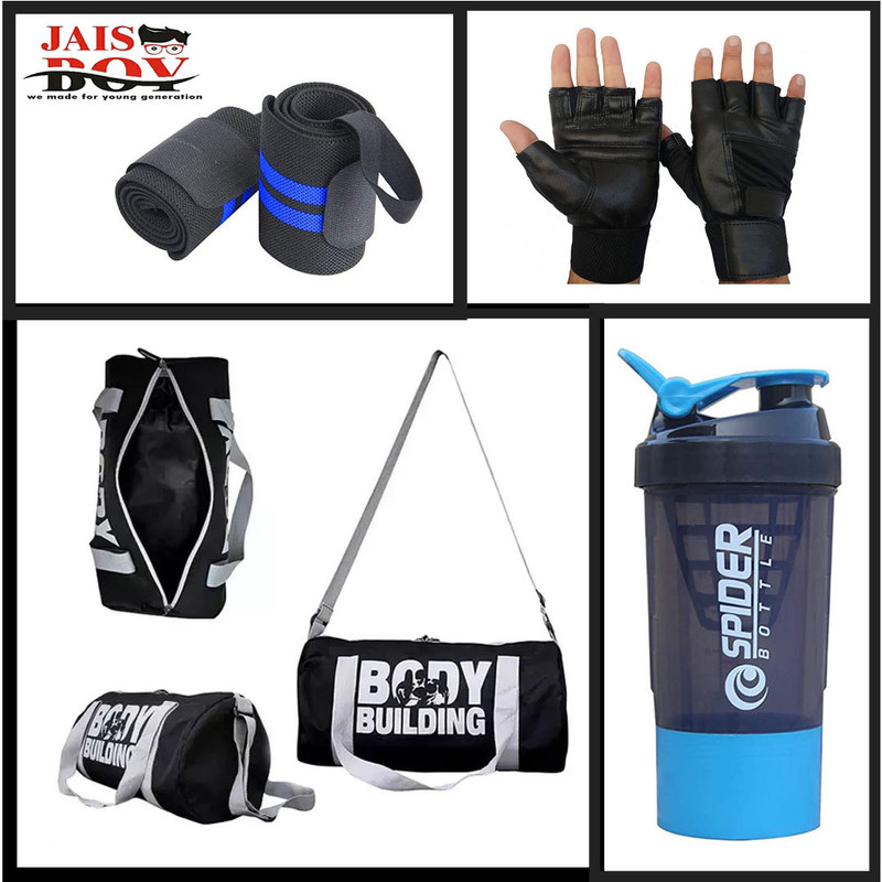 ANANYA ENTERPRISES Body bulding Gym Bag Combo,Bottle & Gloves with Wrist Support BandGym kit forMen Gym Duffel Bag