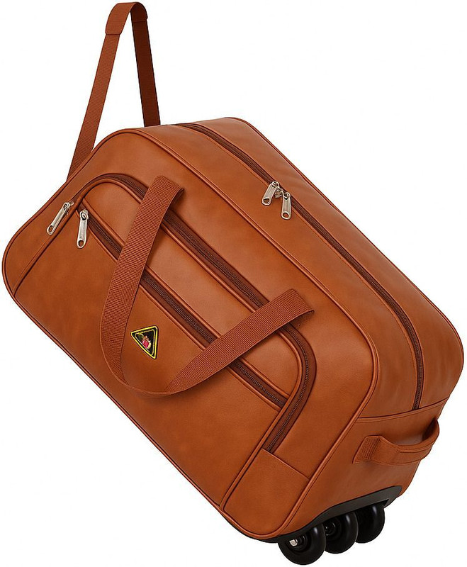 MayFay Waterproof 3-in-1 Travel Bag with Trolley Wheels | Heavy Faux Leather Small Travel Bag - Big(Brown)