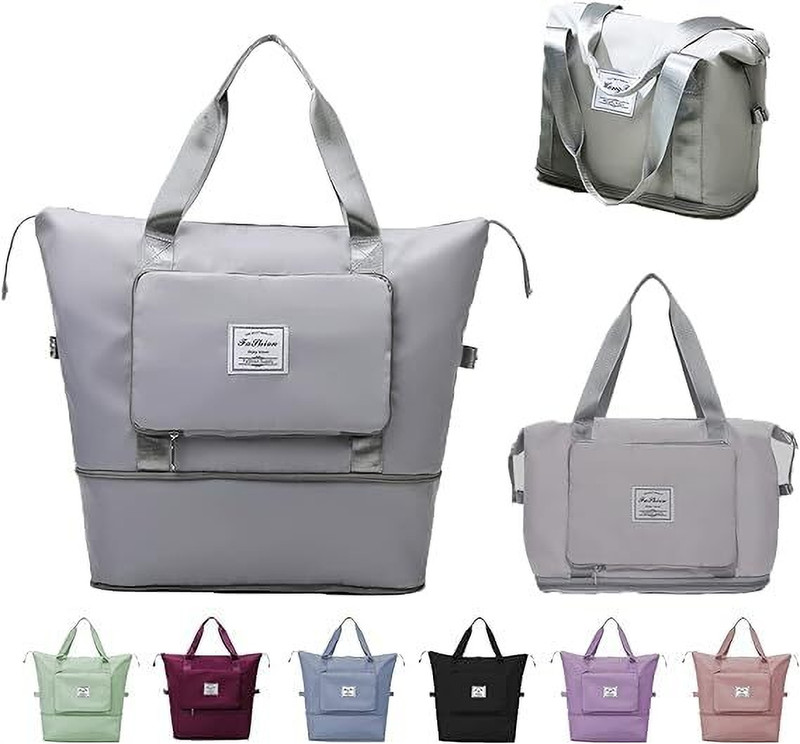 BLAZESKY Expandable Travel Luggage Duffle Waterproof Handbags for Women Small Travel Bag(Grey)