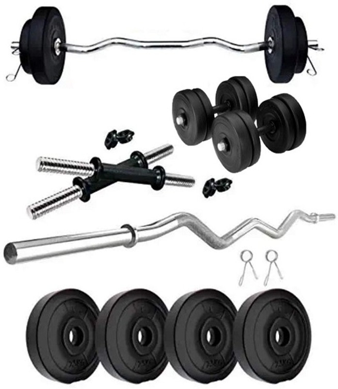 SHIVAM SPORTS 10 kg 10 PVC plates, Home Gym Equipment for Men Curl Rod, Exercise Set, Gy Home Gym Combo
