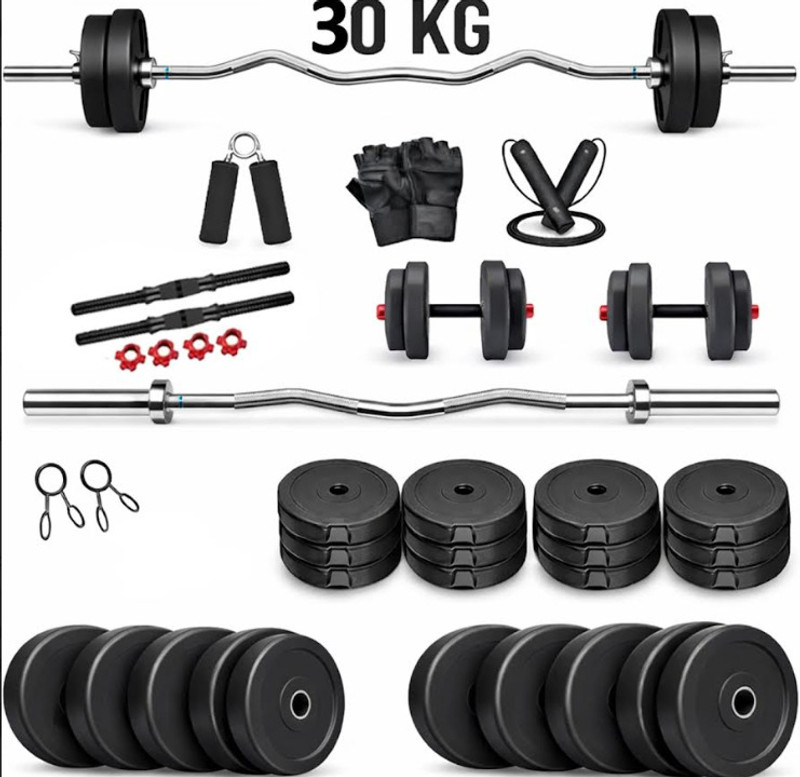 ShivamSportss 30kg 5kg*4pc,2.5kg*4pc PVC Plate,3ft Straight-Curl Rod, Dumbbell Rod & Acc Adjustable Dumbbell(30 kg)
