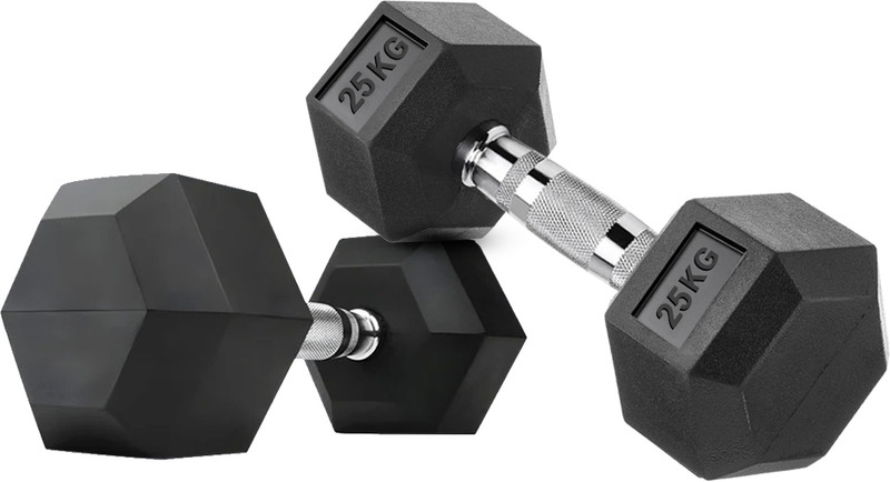 FITRXX Professional HEX Shape Premium Quality Rubber Fixed Weight (25kg*2=50kg) Fixed Weight Dumbbell(50 kg)