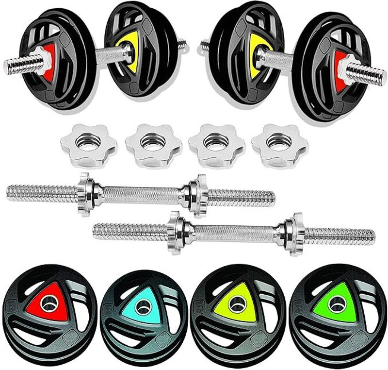 BULLAR 10 kg Rubber Coated Iron with 14 Inch Steel Star Nuts Adjustable Dumbbell Home Gym Combo