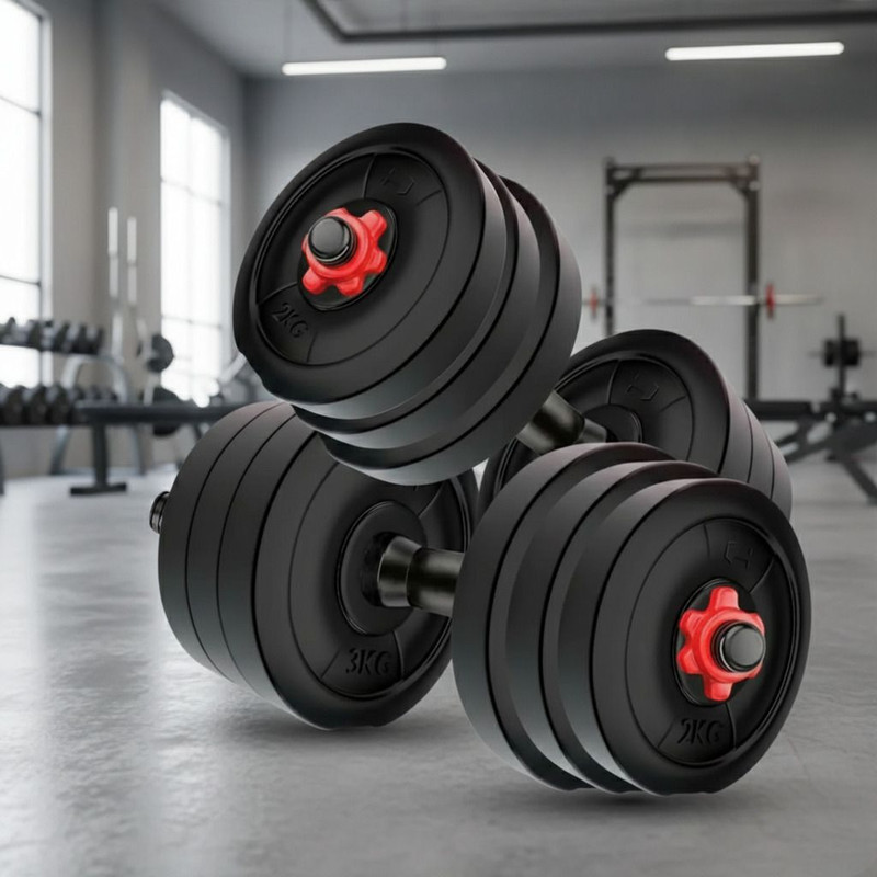 L'AVENIR FITNESS 20kg (4*3kg + 4*2kg) PVC Plates + 2 Dumbbell Rods Adjustable Dumbbell(20 kg)