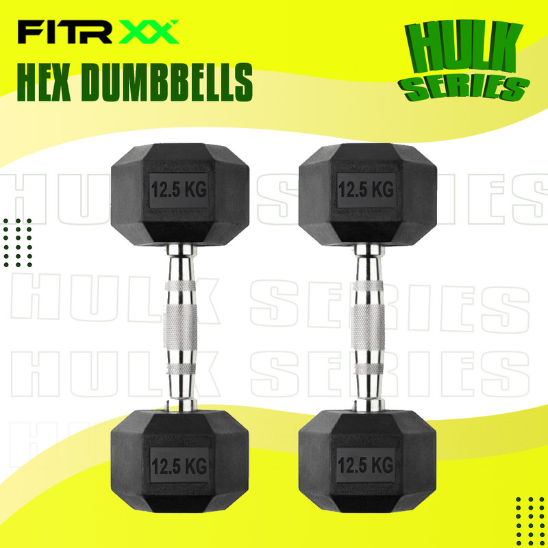 FITRXX Hex Rubber Coated Professional Exercise Gym Dumbbell Hulk Series 5 kg pair Fixed Weight Dumbbell(5 kg)