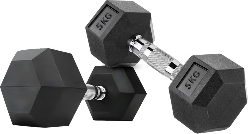 FITRXX HEXA |STEEL IRON RUBBER COATED DUMBBELL| FULL BODY WORKOUT (Set of 2) Fixed Weight Dumbbell(5 kg)