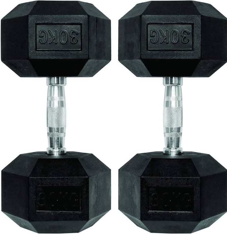 SPORTSLAB Hexa Rubber coated Hex dumbbells Set for Home Gym (20*2) Hexagon Dumbell Pair Fixed Weight Dumbbell(40 kg)