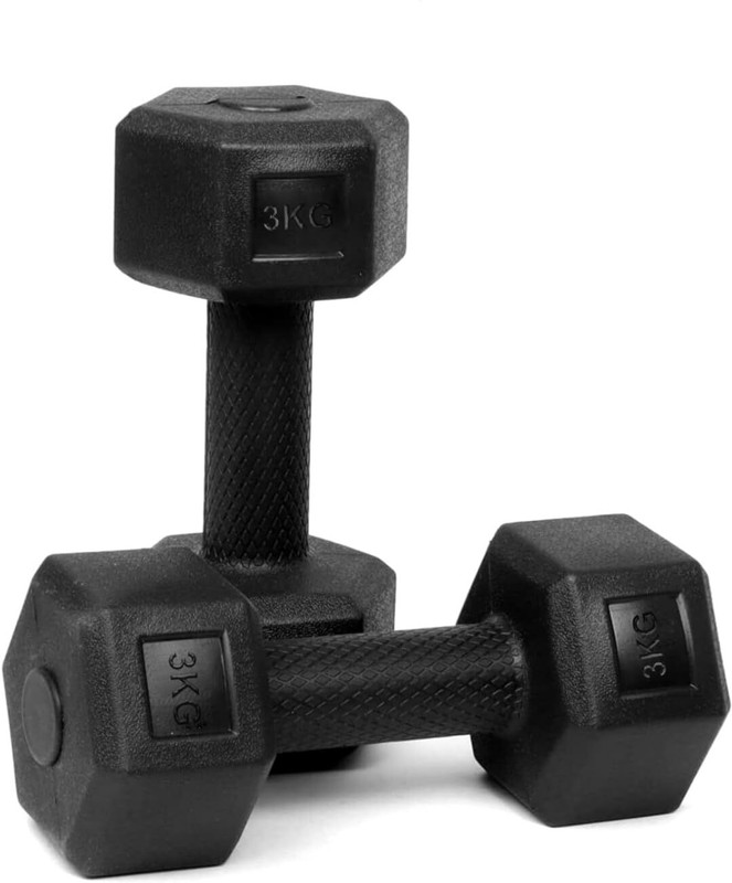 STARX Hexa Dumbbells (1kg x 2) Black | Home Gym Fitness Weights Fixed Weight Dumbbell(2 kg)