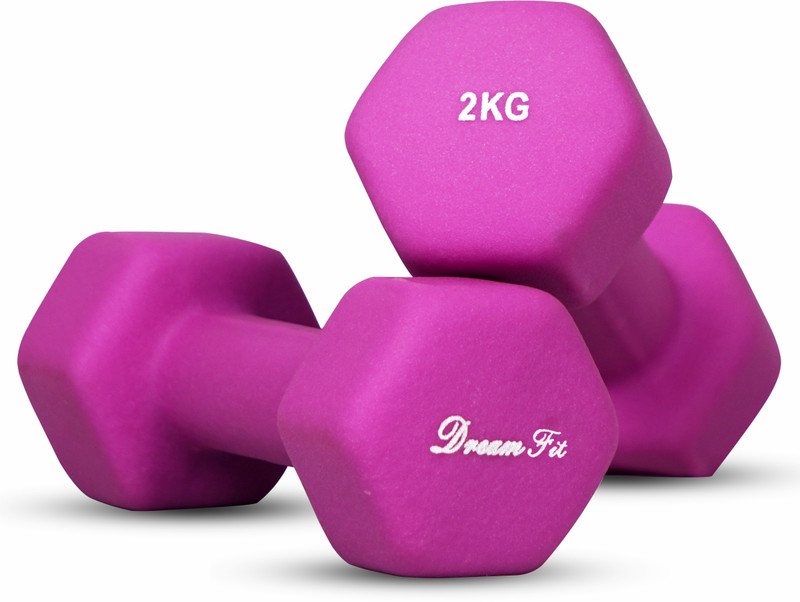 DreamFit Vinyl Coated Iron Dumbbells Set || Hex shape & non-slip grip - 1pair (2Kgx2=4Kg) Fixed Weight Dumbbell(4 kg)