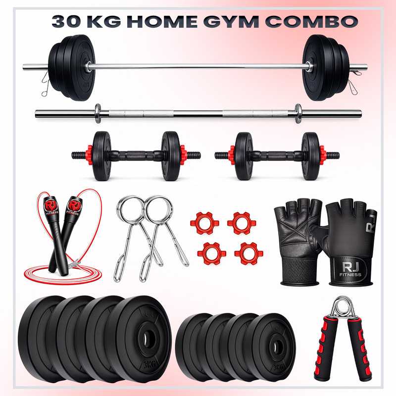 rj fitness 30KG PVC Weight Set with 3ft Straight Rod+Dumbbell Rods & Accessories Adjustable Dumbbell(30 kg)