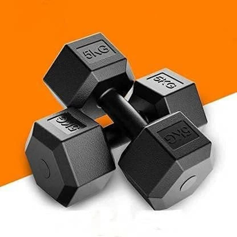KSP Elite Fitness Black PVC Hexa Shape 5kg X 2pcs Fixed Weight Dumbbell(10 kg)