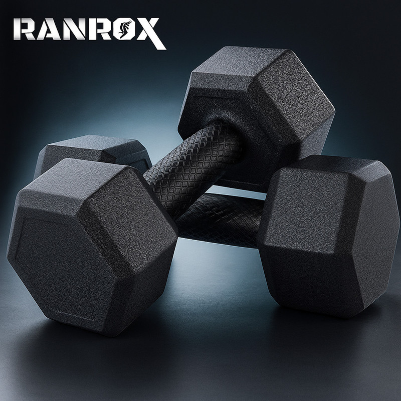RANROX PVC Hex Dumbbells Pack of 2 (5kg*2) Black Color for Home Gym Equipment Fitness Fixed Weight Dumbbell(10 kg)
