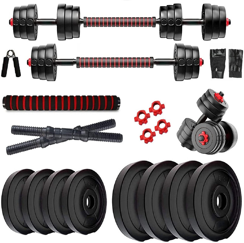BodyFit 20 kg Weight Plates 3kgx4,2kgx4, Adjustable Home Gym Set Dumbell set rods. Home Gym Combo