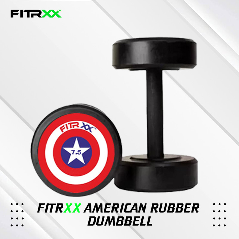 RAWFIT Captain America Style Black Rubber Dumbbells hulk series 7.5 kgx 2 Fixed Weight Dumbbell(7.5 kg)