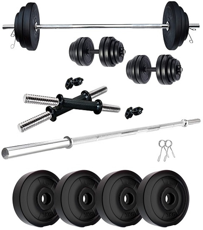 SHIVAM SPORTS 15 kg PVC Weight with Plain Rod, 3Feet, home gym set Home Gym Combo