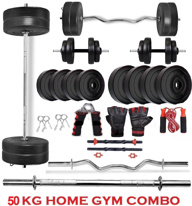 JMB 50 kg weight plates+5ft straight rod+3 ft curl rod+dumbbell rod 1pair+Accesories Adjustable Dumbbell(50 kg)