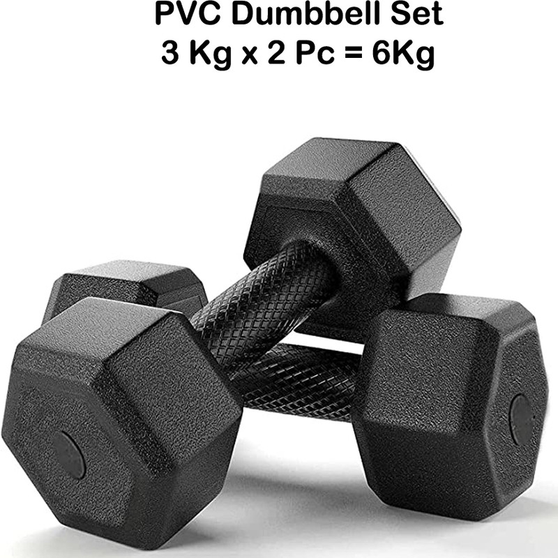 BMS Sports Black Hexa Dumbbells Set, Home GYM (6kg) Fixed Weight Dumbbell(6 kg)