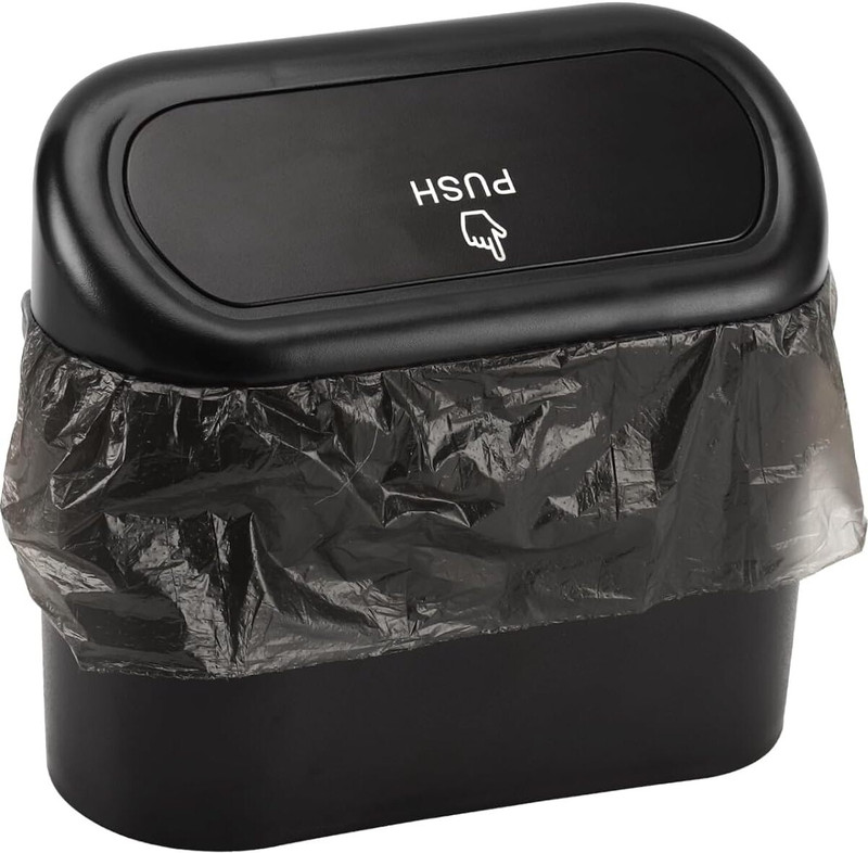 Suvaniq Push Car Dustbin with Lid – Mini Car Trash Can Holder for Vehicle Interior Trunk Organizer(Black)