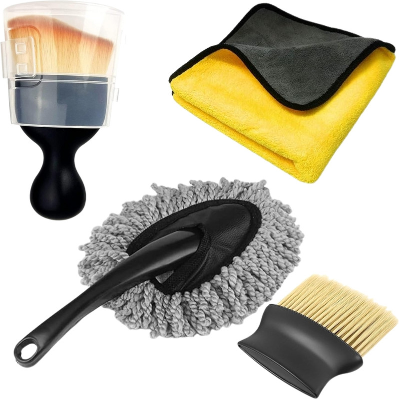 KlikNest Car Cleaning Kit, Microfiber Duster & Cloth, With Interior Detailing AC Vent Brush Combo