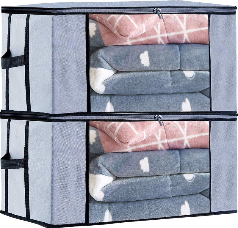Ankit International Blanket cover/ Duvet Cover/ Quilt Cover Premium-Quality Double Blanket Cover Storage Bag For Wardrobe Organizer Blanket Storage bags-Big in size Solid Grey Duvet Cover Pack of 2(Grey)