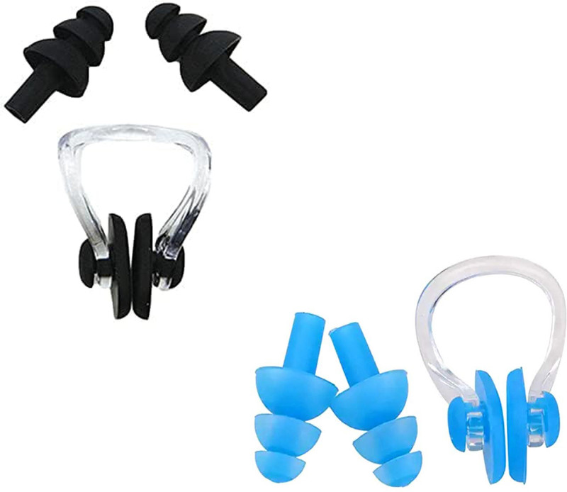 DreamPalace India Combo Swimming Nose Clip with Ear Plugs Set for Swimming or Other Watersports Ear Plug & Nose Clip(Blue, Black)