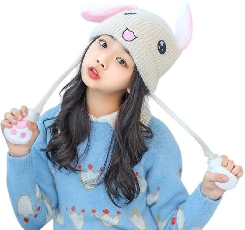 Madh Waley Kids Boy's and Girl's Woolen Knitted Cap (Rabbit Cap) Ear Muff(Pack of 1)