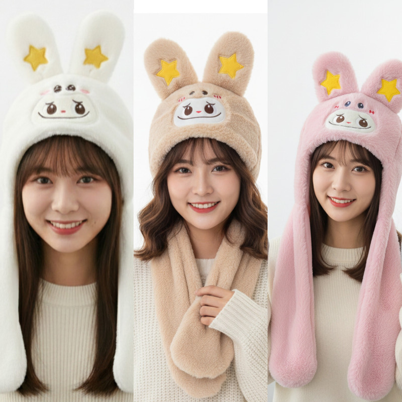 Maadhavtrendz Soft Plush Rabbit Ear Winter Muff Cap for Girls Ear Muff(Pack of 1)